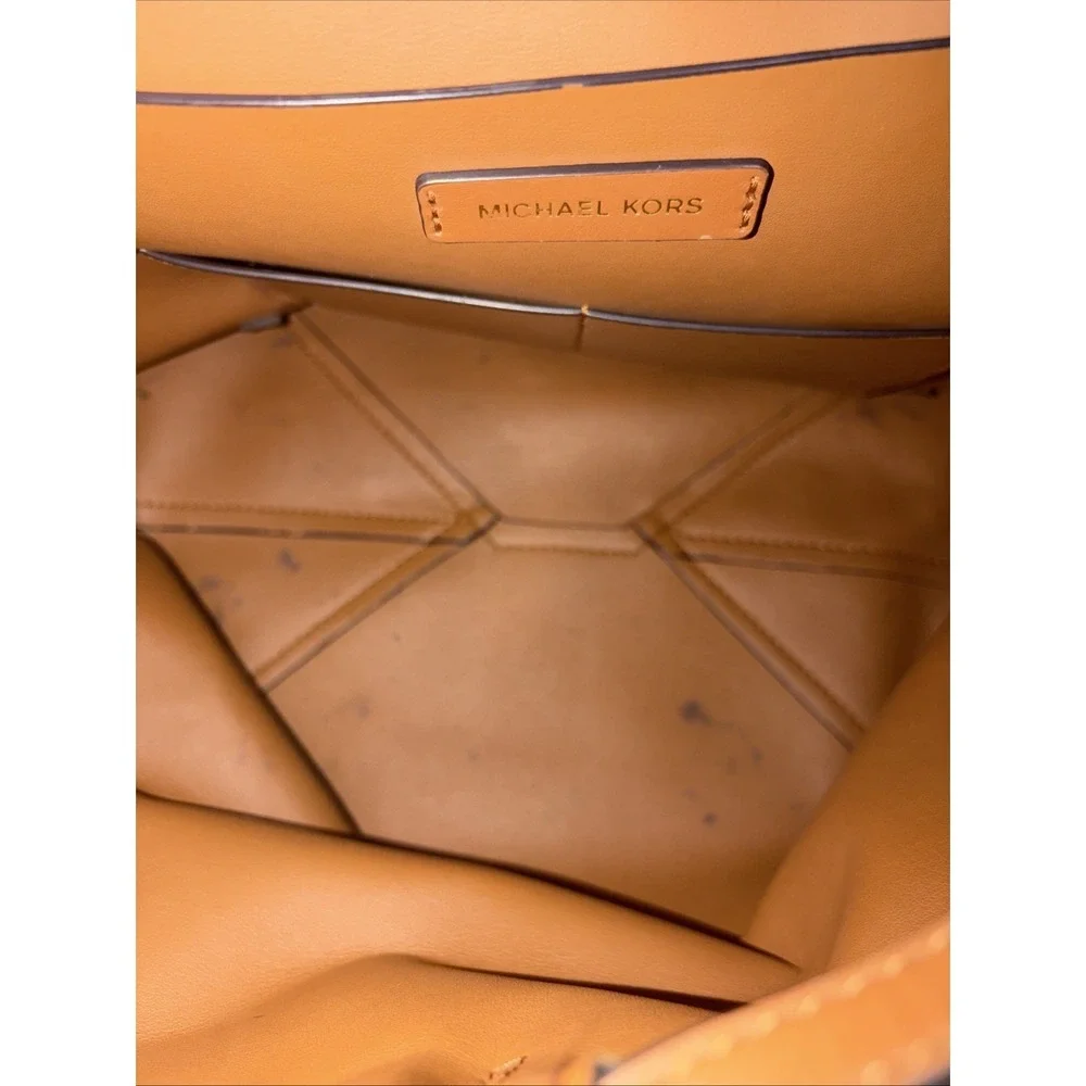 Preloved Michael Kors Junie Leather Medium Backpack Tan Brown Monogram SEE PICS‎